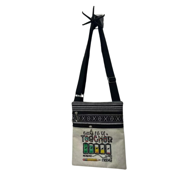 Teacher Appreciation Bohemian Linen Sling Bag 19x23.5cm - Battery Life