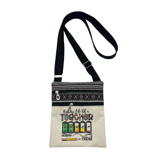 Teacher Appreciation Bohemian Linen Sling Bag 19x23.5cm - Battery Life