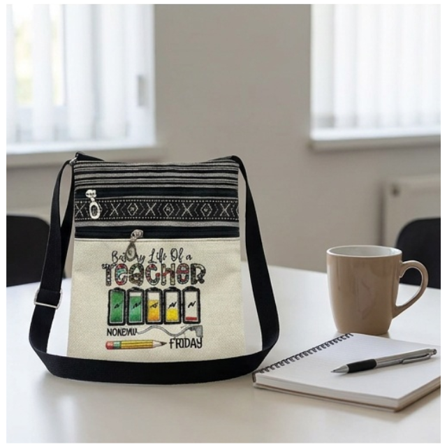 Teacher Appreciation Bohemian Linen Sling Bag 19x23.5cm - Battery Life