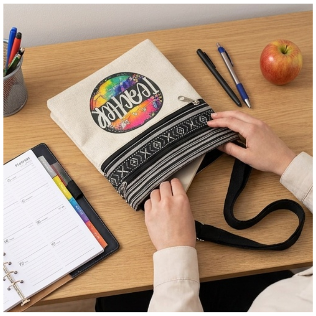 Teacher Appreciation Bohemian Linen SlingBag 19X23.5 -Teacher Colour Splash