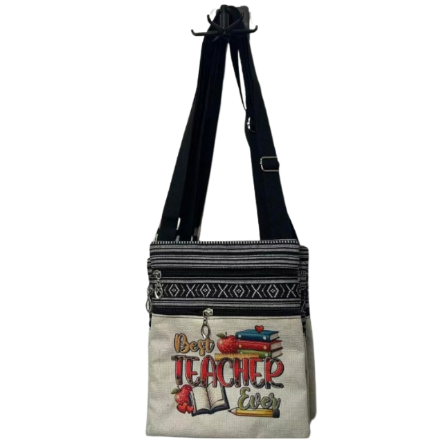 Teacher Appreciation Bohemian Linen Sling Bag 19X23.5cm -Best Teacher Apple