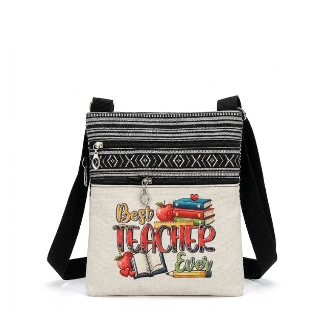 Teacher Appreciation Bohemian Linen Sling Bag 19X23.5cm -Best Teacher Apple