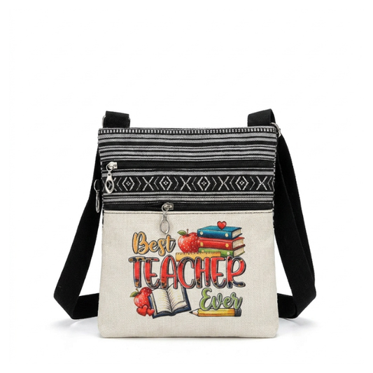 Teacher Appreciation Bohemian Linen Sling Bag 19X23.5cm -Best Teacher Apple