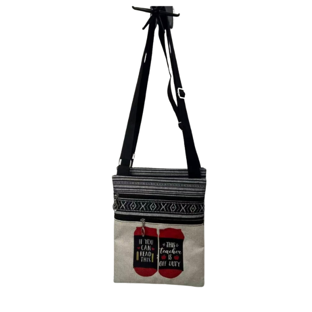 Teacher Appreciation Bohemian Linen Sling Bag 19x23cm-This Teacher Off Duty
