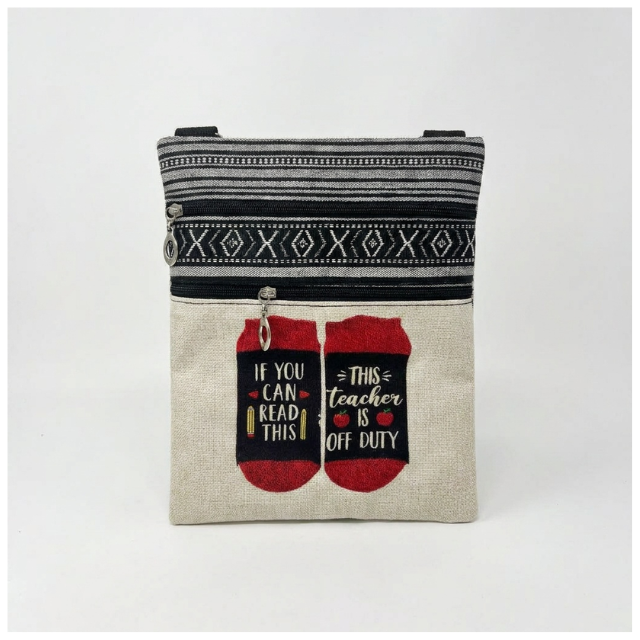 Teacher Appreciation Bohemian Linen Sling Bag 19x23cm-This Teacher Off Duty