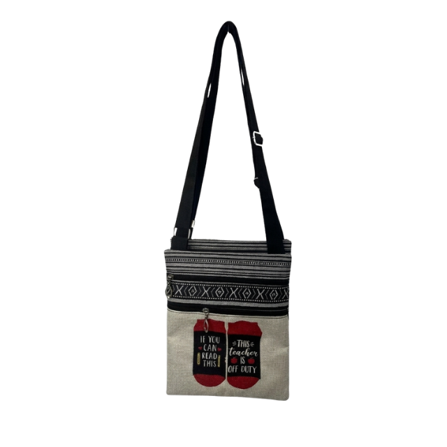 Teacher Appreciation Bohemian Linen Sling Bag 19x23cm-This Teacher Off Duty