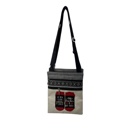 Teacher Appreciation Bohemian Linen Sling Bag 19x23cm-This Teacher Off Duty