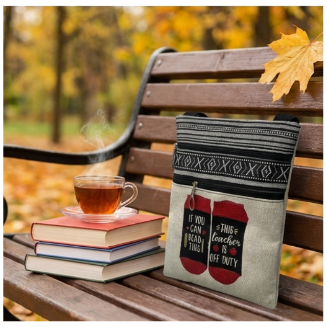 Teacher Appreciation Bohemian Linen Sling Bag 19x23cm-This Teacher Off Duty