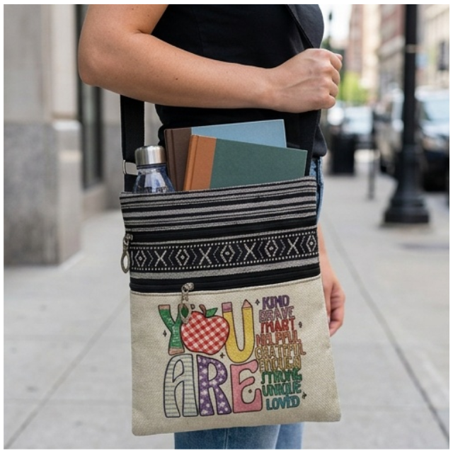 Teacher Appreciation Bohemian Linen Sling bag 19X23.5cm - You Are Kind