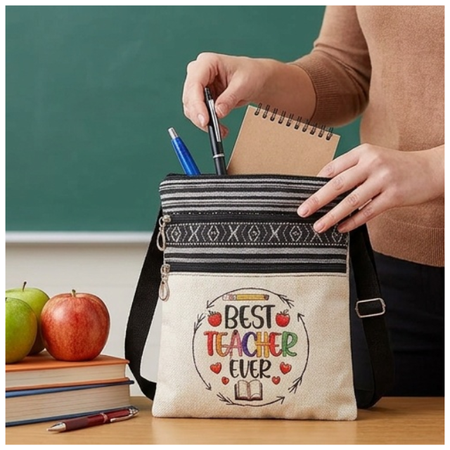 Teacher Appreciation Bohemian Linen Sling Bag 19x23.5cm - Best Teacher Book
