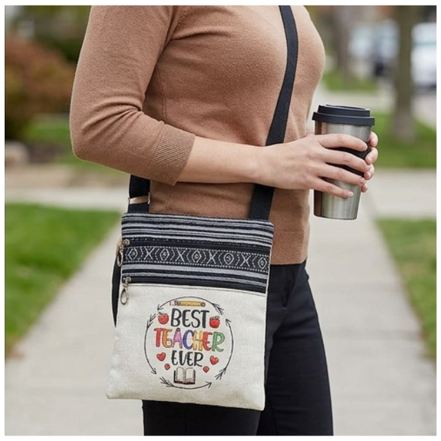 Teacher Appreciation Bohemian Linen Sling Bag 19x23.5cm - Best Teacher Book