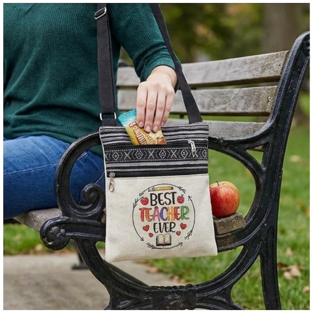 Teacher Appreciation Bohemian Linen Sling Bag 19x23.5cm - Best Teacher Book
