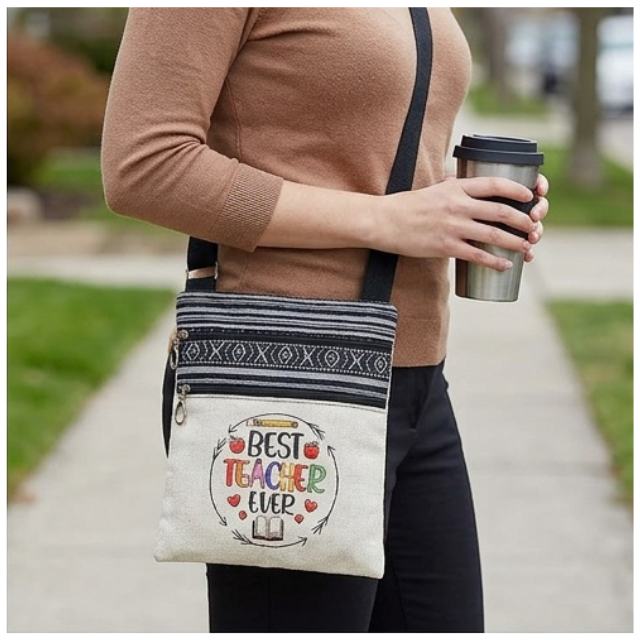 Teacher Appreciation Bohemian Linen Sling Bag 19x23.5cm - Best Teacher Book
