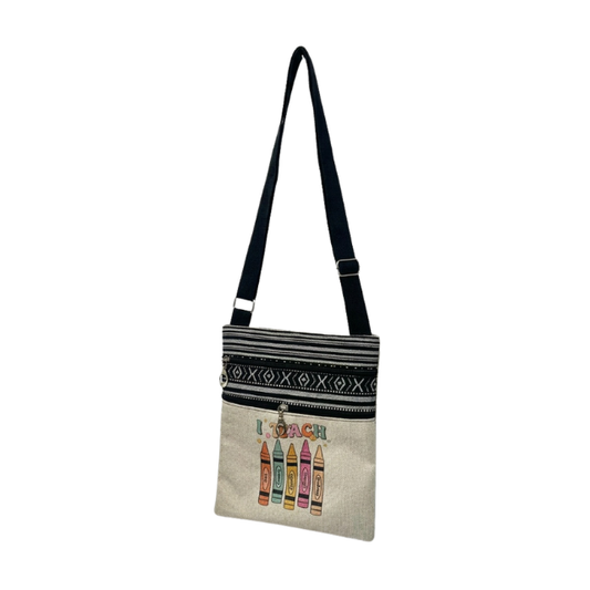 Teacher Appreciation Bohemian Linen Sling Bag 19x23.5cm - I Teach Love