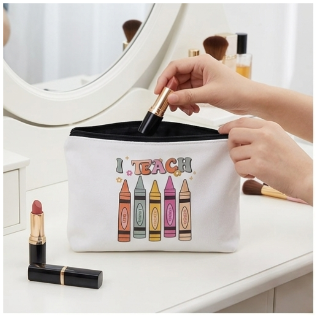 Teacher Cosmetic Bag Makeup & Stationery Pouch 22x13.5cm - I Teach Love
