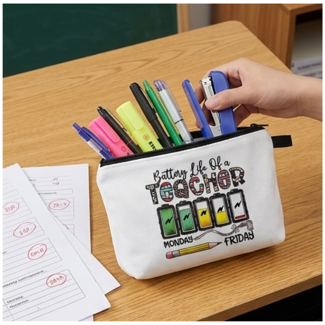 Teacher Cosmetic Bag Makeup & Stationery Pouch 22x13.5cm - Battery Life Of A Teacher