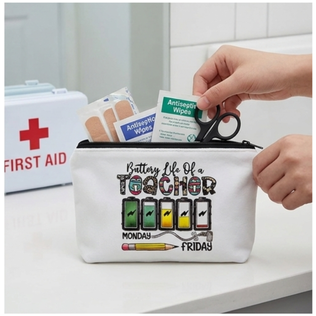 Teacher Cosmetic Bag Makeup & Stationery Pouch 22x13.5cm - Battery Life Of A Teacher