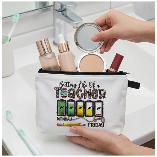 Teacher Cosmetic Bag Makeup & Stationery Pouch 22x13.5cm - Battery Life Of A Teacher