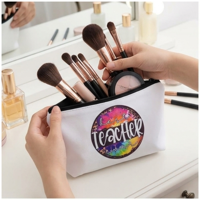 Teacher Cosmetic Bag Makeup & Stationery Pouch 22x13.5cm - Colour Splash