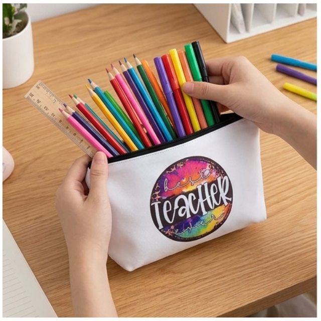 Teacher Cosmetic Bag Makeup & Stationery Pouch 22x13.5cm - Colour Splash