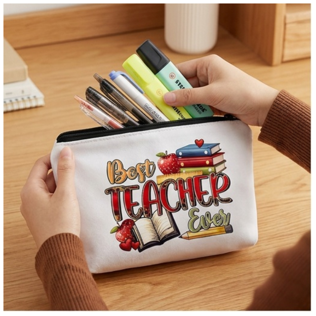 Teacher Cosmetic Bag Makeup & Stationery Pouch 22x13.5cm-Best Teacher Apple