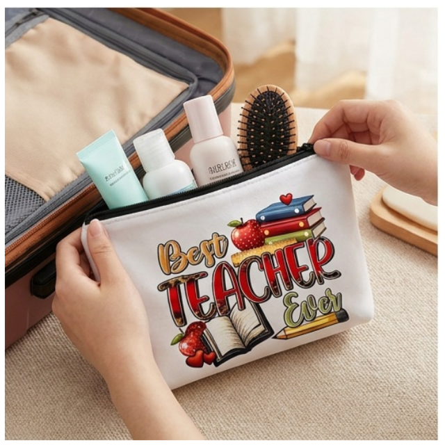 Teacher Cosmetic Bag Makeup & Stationery Pouch 22x13.5cm-Best Teacher Apple