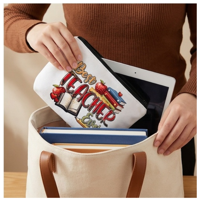 Teacher Cosmetic Bag Makeup & Stationery Pouch 22x13.5cm-Best Teacher Apple