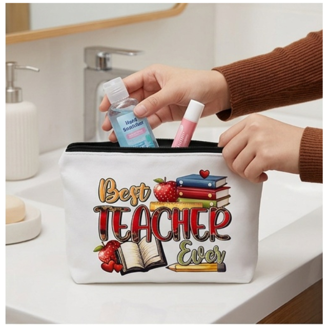Teacher Cosmetic Bag Makeup & Stationery Pouch 22x13.5cm-Best Teacher Apple