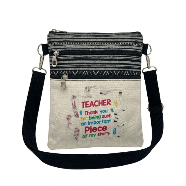 Teacher Appreciation Bohemian Linen Sling Bag 19X23.5 - Piece Of Puzzle