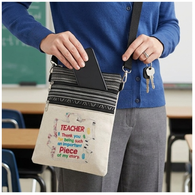 Teacher Appreciation Bohemian Linen Sling Bag 19X23.5 - Piece Of Puzzle