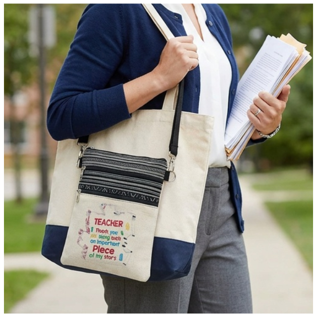 Teacher Appreciation Bohemian Linen Sling Bag 19X23.5 - Piece Of Puzzle