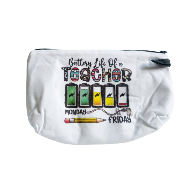 Teacher Cosmetic Bag Makeup & Stationery Pouch 22x13.5cm - Battery Life Of A Teacher