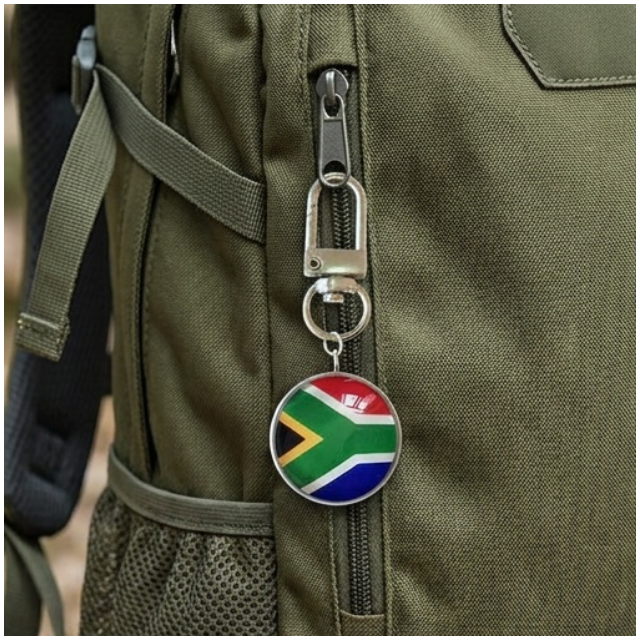 Novelty South African Flag Domed Keyring with Swivel Clip