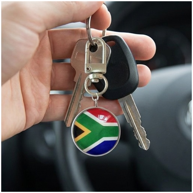 Novelty South African Flag Domed Keyring with Swivel Clip