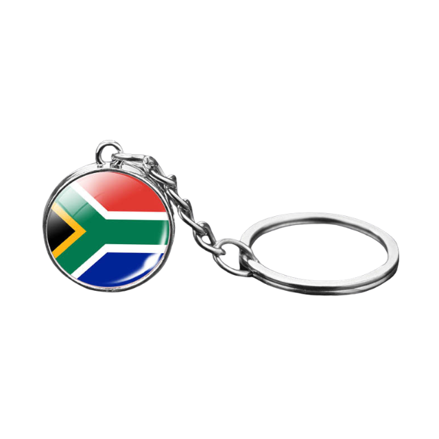 South African Flag Souvenir Glass Dome Keychain