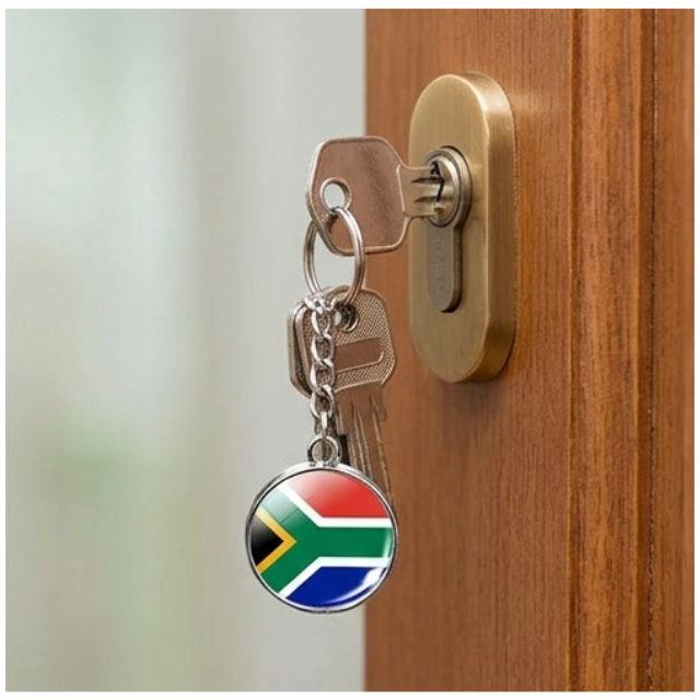 South African Flag Souvenir Glass Dome Keychain