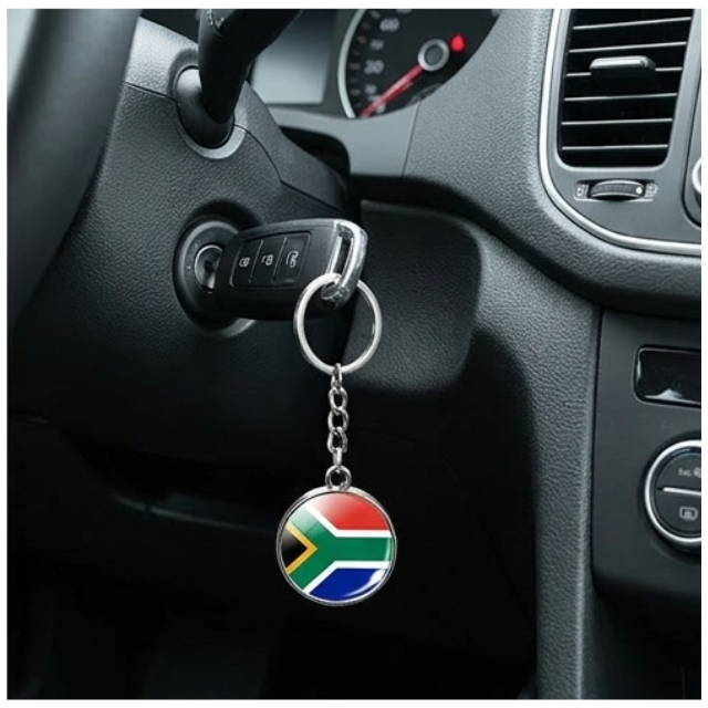 South African Flag Souvenir Glass Dome Keychain