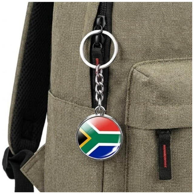 South African Flag Souvenir Glass Dome Keychain