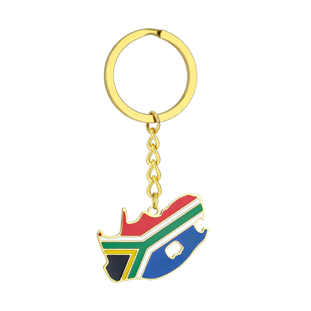 South African Flag Map Keychain Souvenir Keyring - Gold
