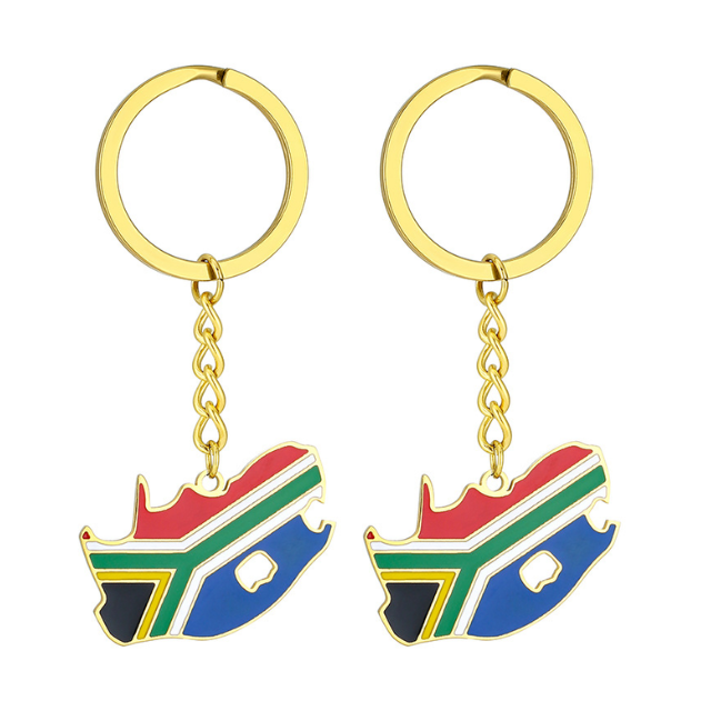 South African Flag Map Keychain Souvenir Keyring - Gold