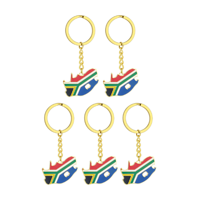 South African Flag Map Keychain Souvenir Keyring - Gold