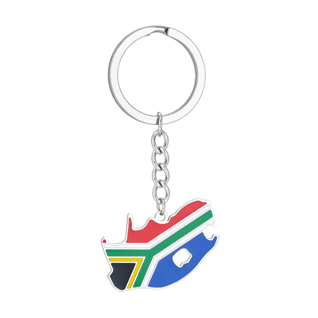 South African Flag Map Keychain Souvenir Keyring - Silver