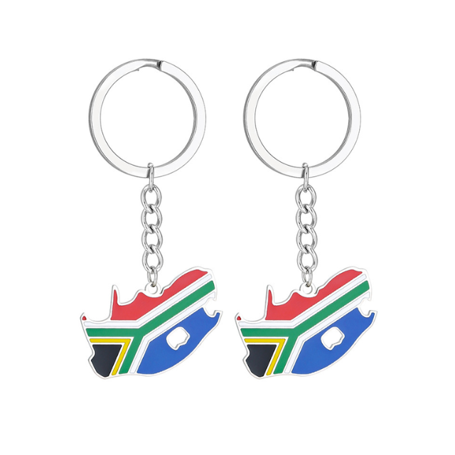 South African Flag Map Keychain Souvenir Keyring - Silver