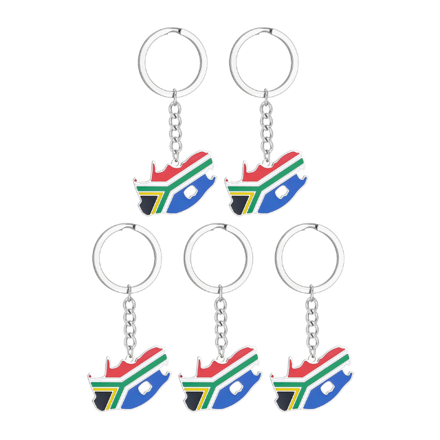 South African Flag Map Keychain Souvenir Keyring - Silver