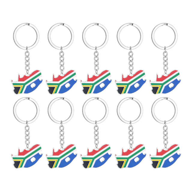South African Flag Map Keychain Souvenir Keyring - Silver