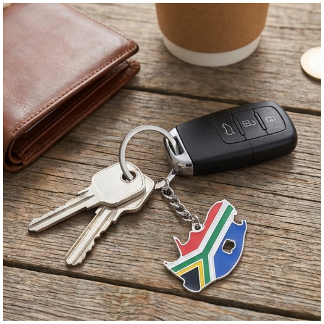 2PK Combo South African Flag Map Keychain Souvenir Keyring - Silver & Gold