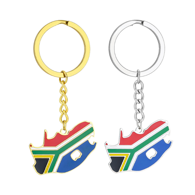 2PK Combo South African Flag Map Keychain Souvenir Keyring - Silver & Gold