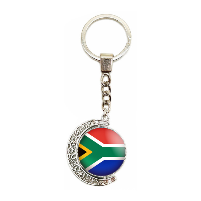 South African Flag 360-Degree Rotating Metal Keyring - Silver Souvenir