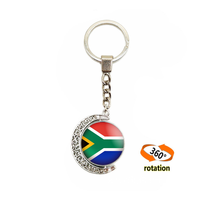 South African Flag 360-Degree Rotating Metal Keyring - Silver Souvenir