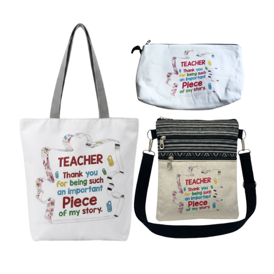 3 Piece Teacher Appreciation Gift Bag Set - Piece Of Puzzle Design